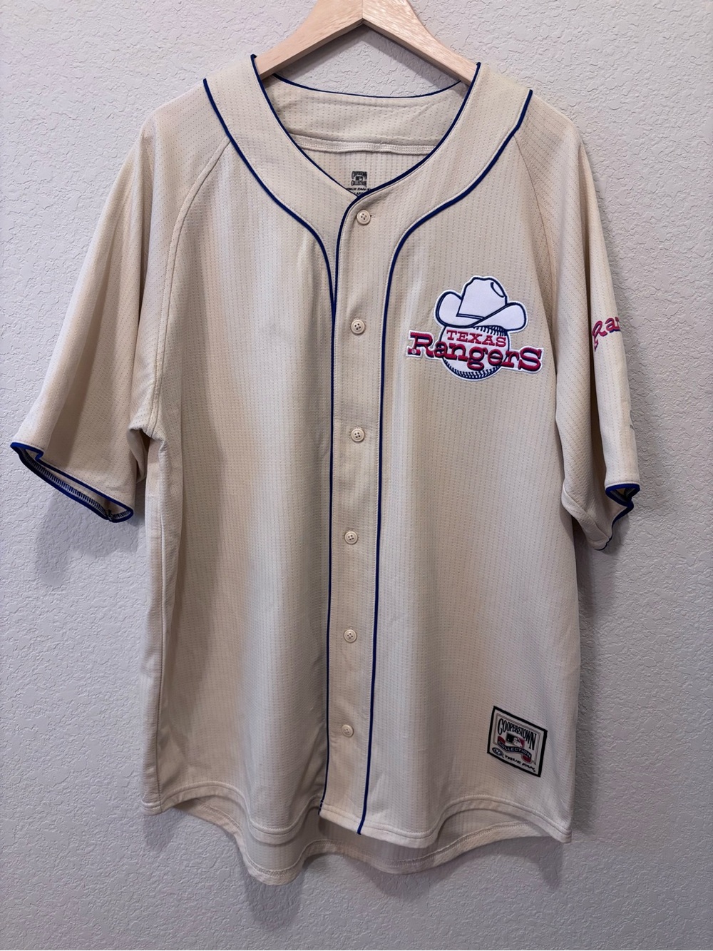 Texas Rangers Copperstown Collection True Fan Beige Button-Up Baseball Jersey XL